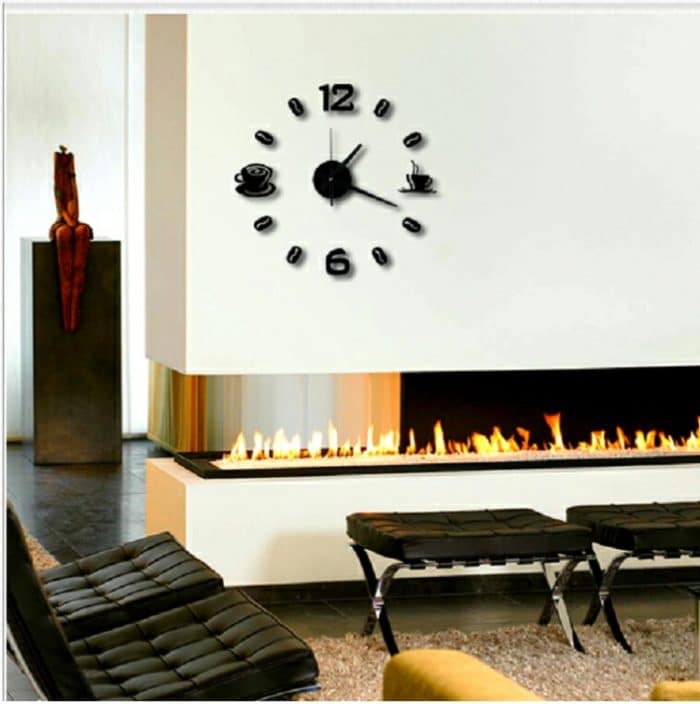 ISHOWTIENDA Mode Acryl DIY Kaffeetasse Selbstklebende Innenwand Kreative Dekoration Uhr Stummschaltung Uhr Aufkleber Muraux Wanduhr, Black, White, Red – Bild 2