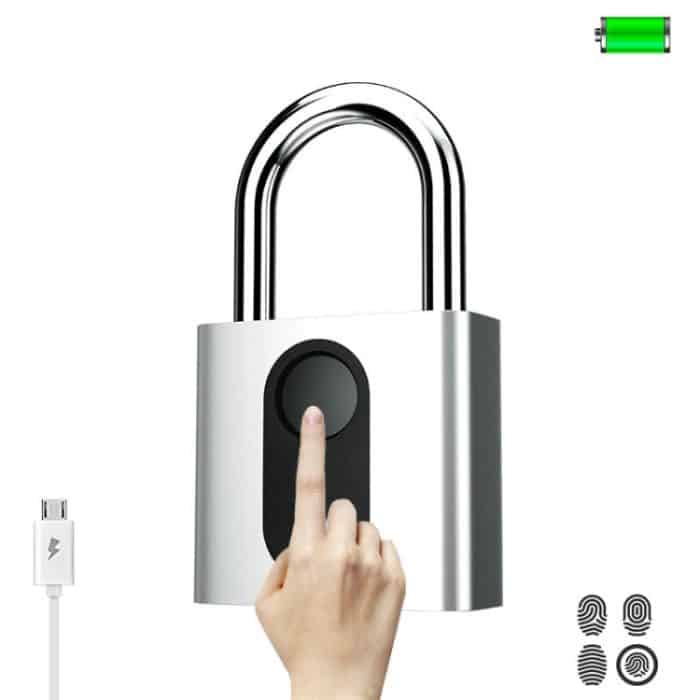 TBD03729595.jpg USB Wiederaufladbares Türschloss Fingerabdruck Vorhängeschloss Schnellverriegelung Sicherheit Keyless Smart Metal Lock – Bild 1