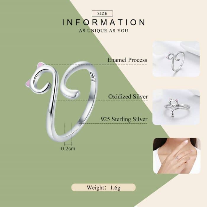 Cat Love Girl Ring S925 Offener Ring aus Sterlingsilber – Bild 6