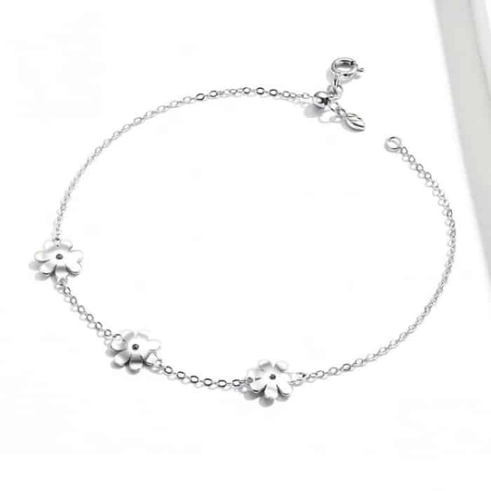S925 Sterling Silber platiniertes Armband Nettes Gänseblümchen-Armband – Bild 3