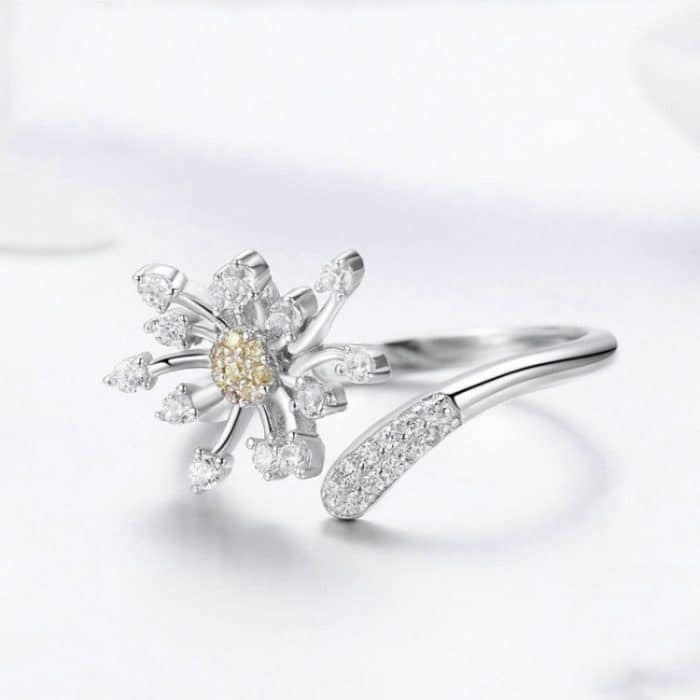 Löwenzahn Liebe eingelegt Zirkon Ring S925 Sterling Silber Lady Ring – Bild 3