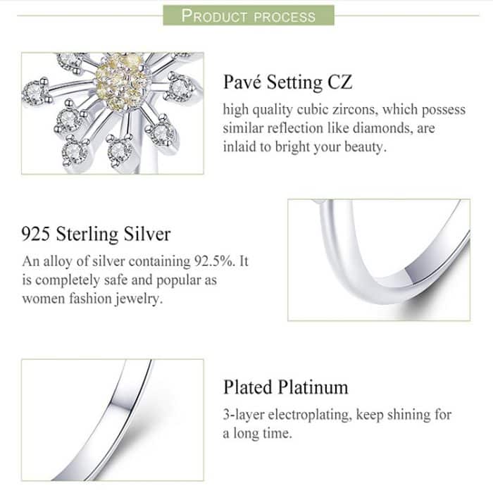 Löwenzahn Liebe eingelegt Zirkon Ring S925 Sterling Silber Lady Ring – Bild 5