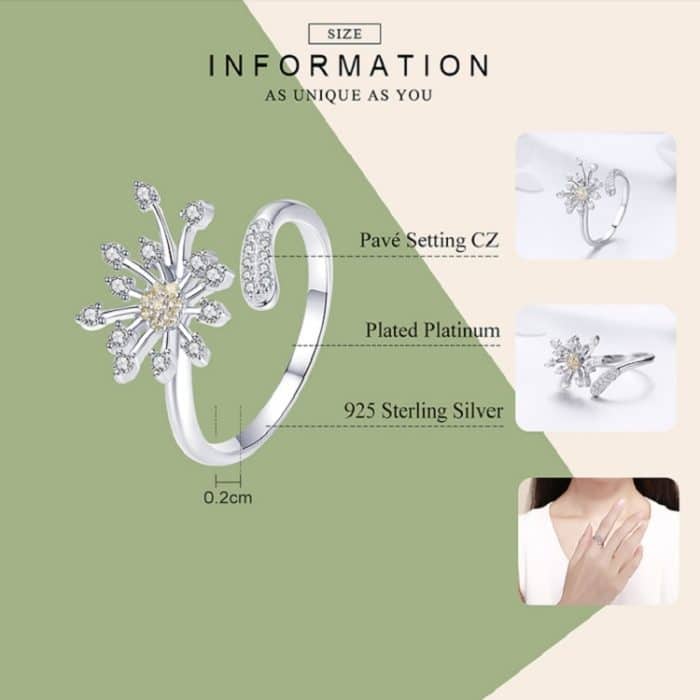 Löwenzahn Liebe eingelegt Zirkon Ring S925 Sterling Silber Lady Ring – Bild 6