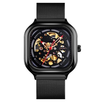 SKMEI 9184 Automatische mechanische Herrenuhr Mesh mit hohler quadratischer Tourbillon-Studentenuhr, Black, Silver, Gold, Rose Gold
