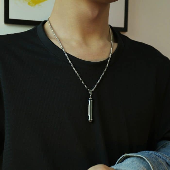 OPK 1573 Halskette mit klassischem, zylindrischem, zu öffnendem Parfümflaschen-Anhänger für Herren – Bild 6