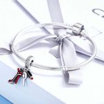925 Sterling Silber Charm Red Lippenstift High Heels Make-up Spiegel Anhänger – Bild 7