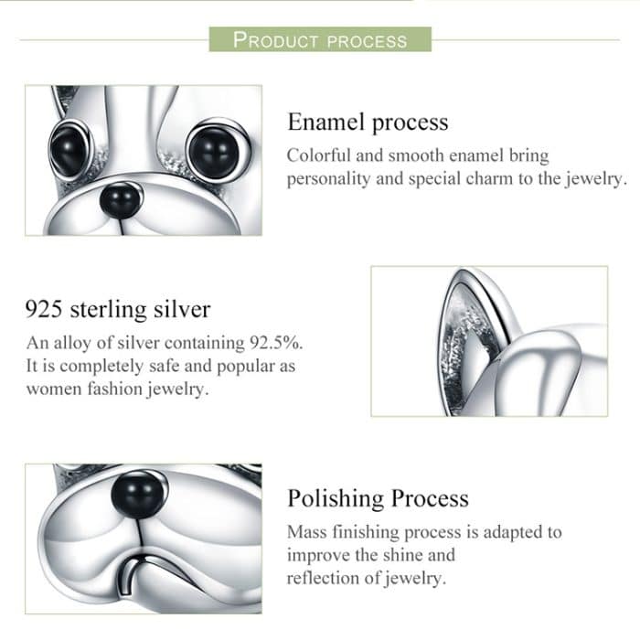S925 Sterling Silber Animal Series Bulldog Perlen – Bild 4