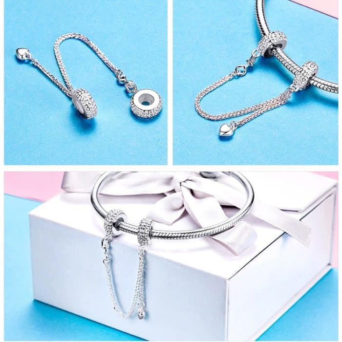 925 Sterling Silber Liebe Herz Sicherheit Kette Charms Stopper Anhänger Frauen Armbänder DIY Schmuck – Bild 4