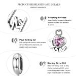 S925 Sterling Silber Ich liebe mein Zuhause Charme eingelegte rosa Edelstein Armband Zubehör – Bild 4