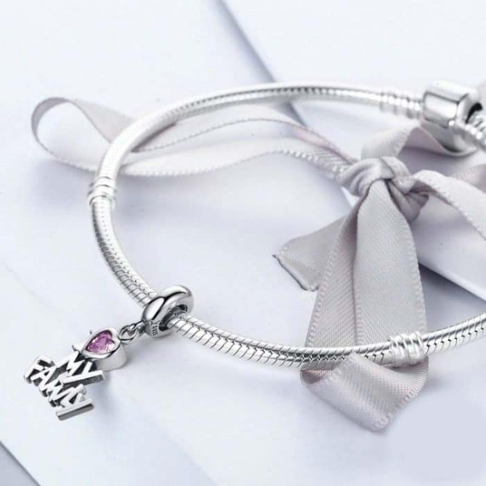 S925 Sterling Silber Ich liebe mein Zuhause Charme eingelegte rosa Edelstein Armband Zubehör – Bild 6