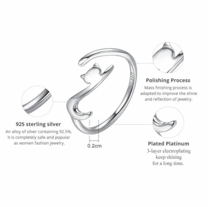 Naughty Cat Sterling Silber Ring Modischer offener Ring – Bild 6