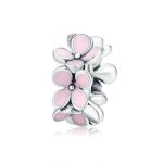 925 Sterling Silber Pink Emaille Flower Charm Frauen Armband DIY Schmuck Perlen