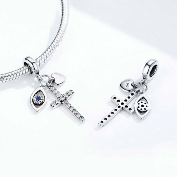 S925 Sterling Silber Anhänger Kreuz Dämon Auge DIY Armband Charme – Bild 3