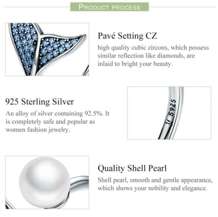 Weibliche Sterling Silber Open Diamond Ring Meerjungfrau Schaum Perlenring – Bild 5