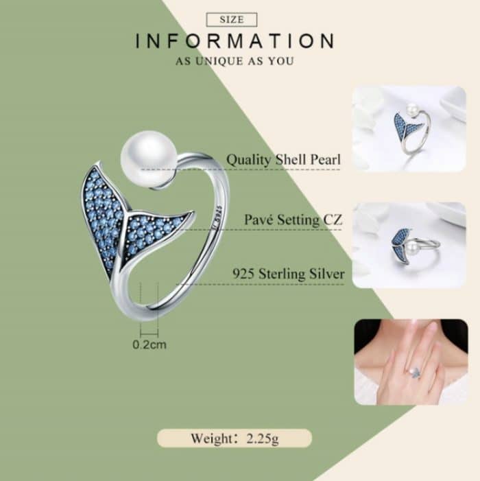 Weibliche Sterling Silber Open Diamond Ring Meerjungfrau Schaum Perlenring – Bild 6