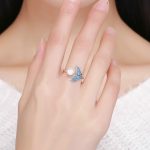 Weibliche Sterling Silber Open Diamond Ring Meerjungfrau Schaum Perlenring – Bild 7