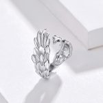 Sterling Silber S925 Open Ring Feather Wings Verstellbarer Ring – Bild 3