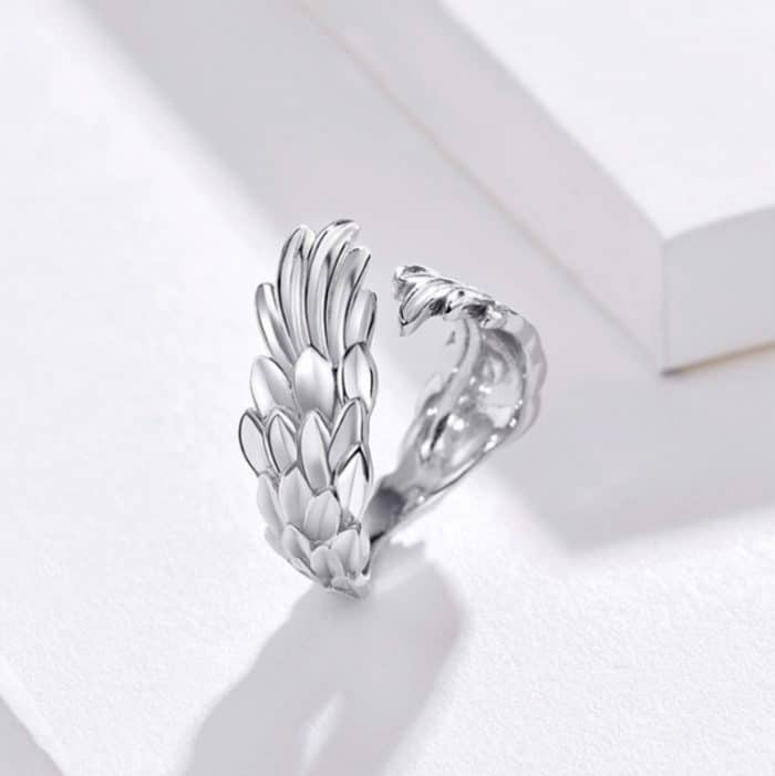 Sterling Silber S925 Open Ring Feather Wings Verstellbarer Ring – Bild 3