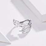 Sterling Silber S925 Open Ring Feather Wings Verstellbarer Ring – Bild 4