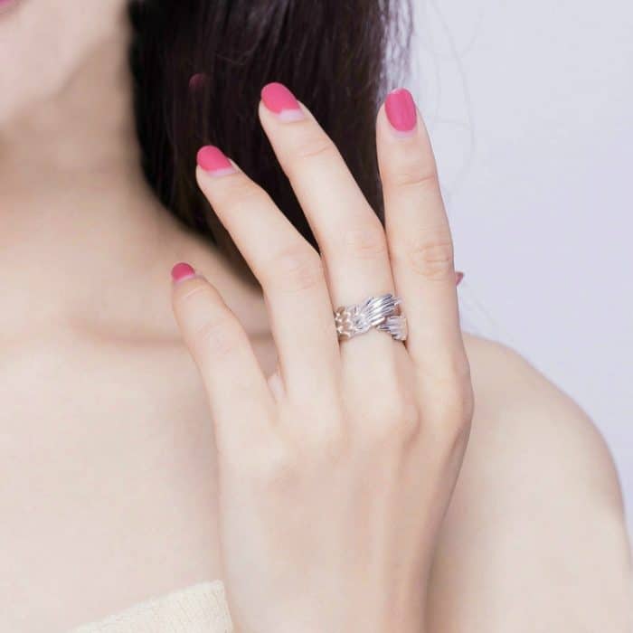 Sterling Silber S925 Open Ring Feather Wings Verstellbarer Ring – Bild 7