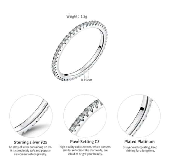 S925 Sterling Silber Damenmode Ring Diamant Schlichter Ring – Bild 6