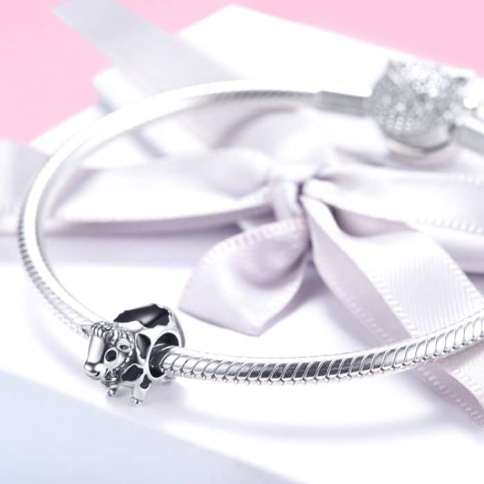 925 Sterling Silber süße Kuh DIY Tier Perlen Armband Zubehör – Bild 5