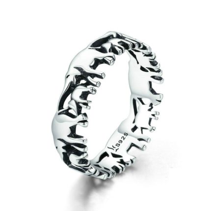 S925 Sterling Silber Ring Elefantenfamilie Vintage Intarsienring