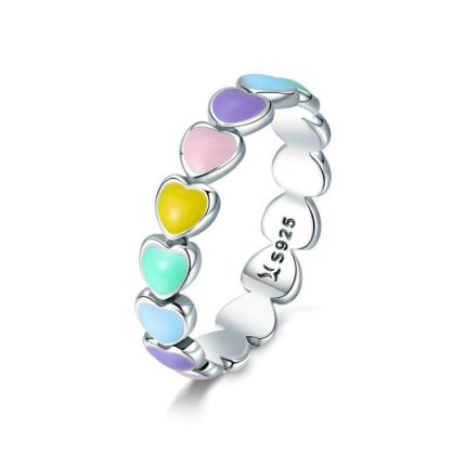 S925 Sterling Silber Herzförmiger Regenbogenring Damenring Valentinstagsgeschenk