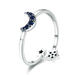S925 Sterling Silber Damenring Bright Star Moon Hollow Ring