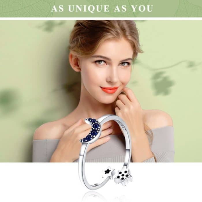 S925 Sterling Silber Damenring Bright Star Moon Hollow Ring – Bild 3