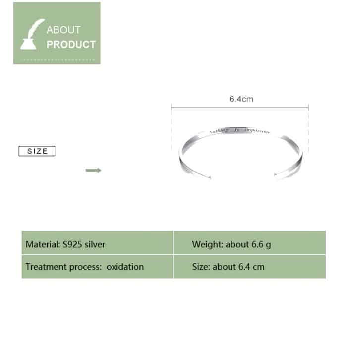 S925 Sterling Silber Armband Verstellbares Öffnungsarmband – Bild 4