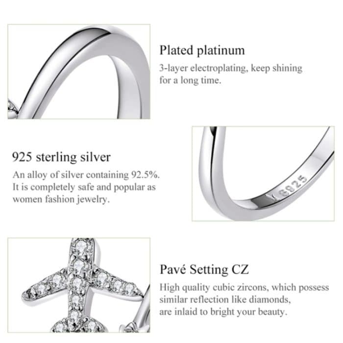 925 Sterling Silber Ring Flugzeug Zirkon Open White Gold Plated Ring – Bild 4