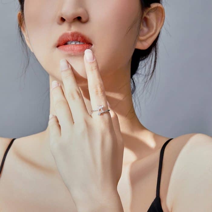 925 Sterling Silber Ring Flugzeug Zirkon Open White Gold Plated Ring – Bild 7