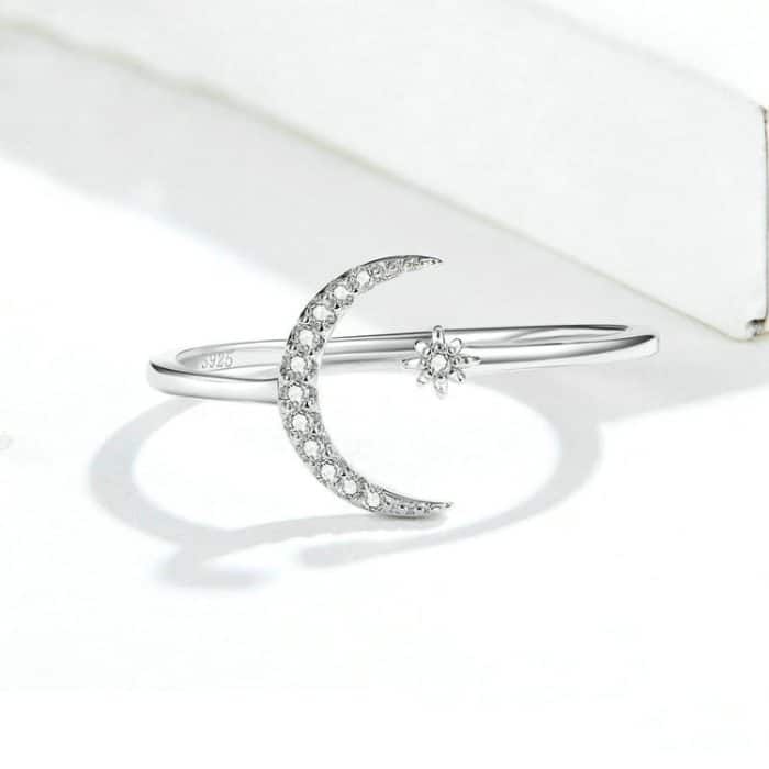 S925 Weiblicher Zirkonring aus Sterlingsilber Moon Open Ring Temperament Ring – Bild 4