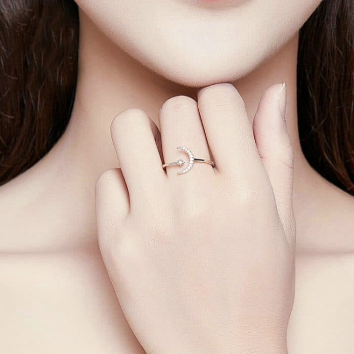 S925 Weiblicher Zirkonring aus Sterlingsilber Moon Open Ring Temperament Ring – Bild 5