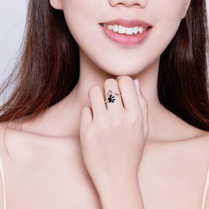 S925 Weiblicher Sterling Silber Ring Tierpfotenabdruck tropfender offener Ring – Bild 8