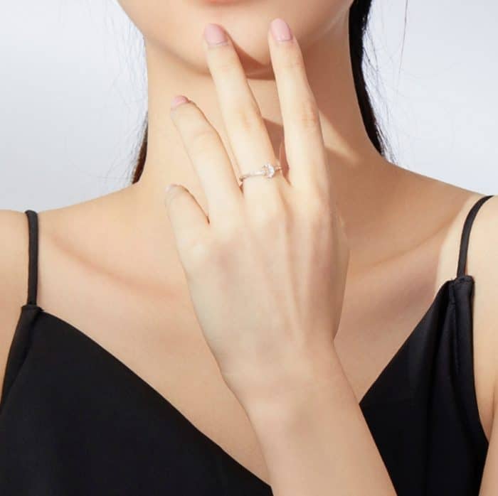 Mode Retro offener Ring Sterling Silber S925 Stern und Mond platiniert Zirkon Ring – Bild 6