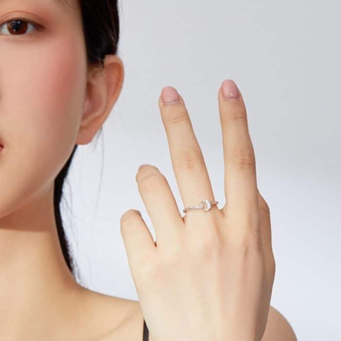 Mode Retro offener Ring Sterling Silber S925 Stern und Mond platiniert Zirkon Ring – Bild 7