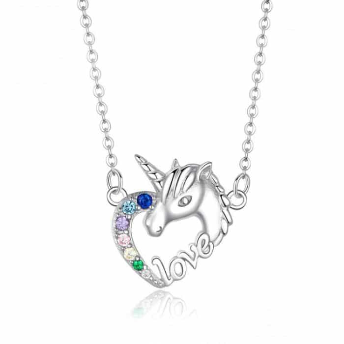 S925 Sterling Silber Halskette Nette Tier Einhorn Halskette – Bild 1