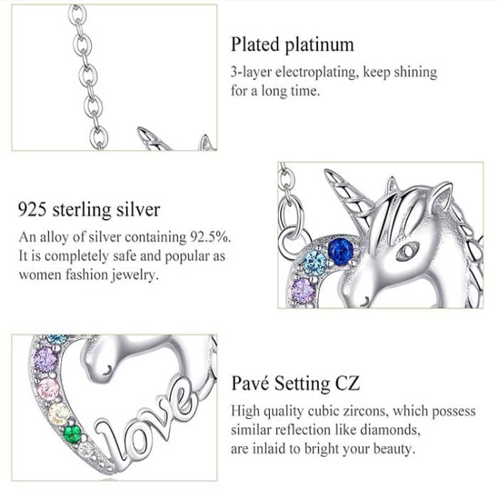 S925 Sterling Silber Halskette Nette Tier Einhorn Halskette – Bild 4