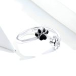 S925 Sterling Silber Cute Pet Paw Print Offener Ring Schwarzer Tropfring – Bild 3