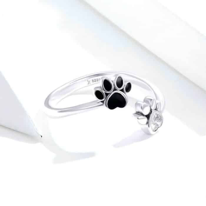 S925 Sterling Silber Cute Pet Paw Print Offener Ring Schwarzer Tropfring – Bild 3