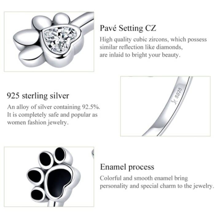 S925 Sterling Silber Cute Pet Paw Print Offener Ring Schwarzer Tropfring – Bild 4