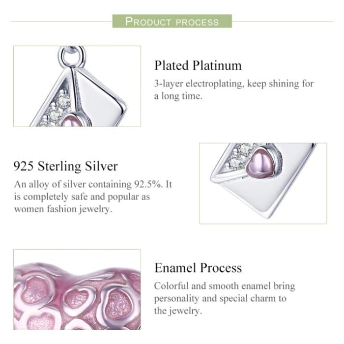 S925 Silber Rosa Romantischer Liebesbrief Herzförmig eingelegte Zirkonium Diamant Perlen DIY Armband Zubehör – Bild 4