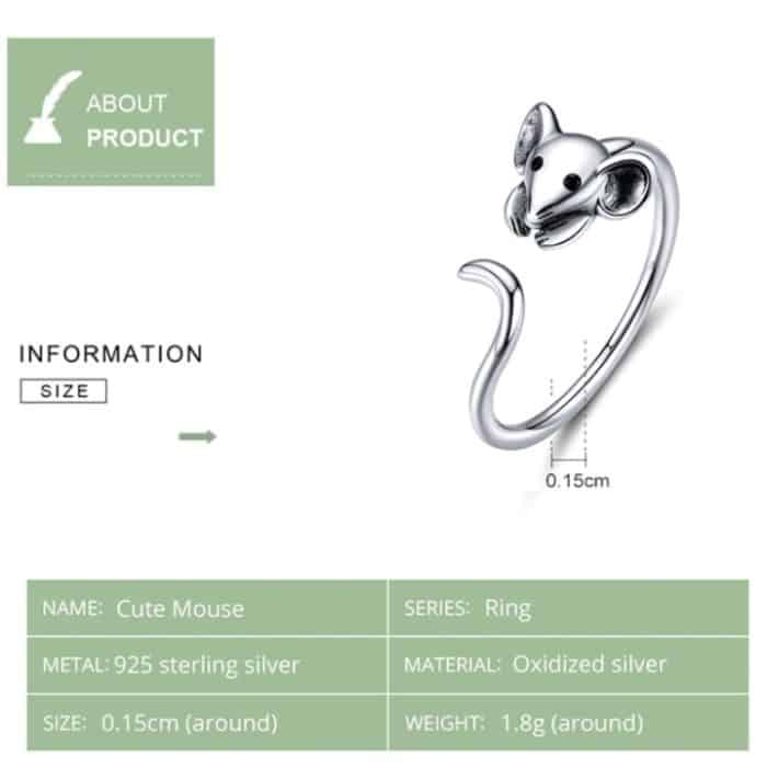 S925 Sterling Silber Open Ring Neujahr Zodiac Rat Ring – Bild 5