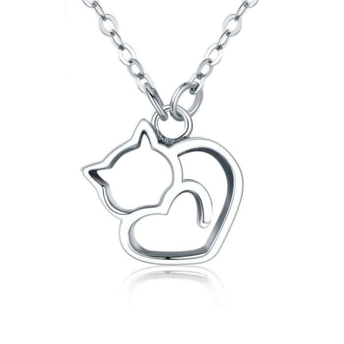 TBD04267911.jpg Nette Katze S925 Sterling Silber Lady Halskette mit Zirkon eingelegten Plain Silber Halskette – Bild 1