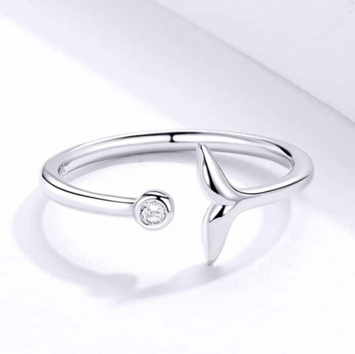 S925 Sterling Silber Fischschwanzring Platinierte Öffnung Einfacher Temperamentring – Bild 3