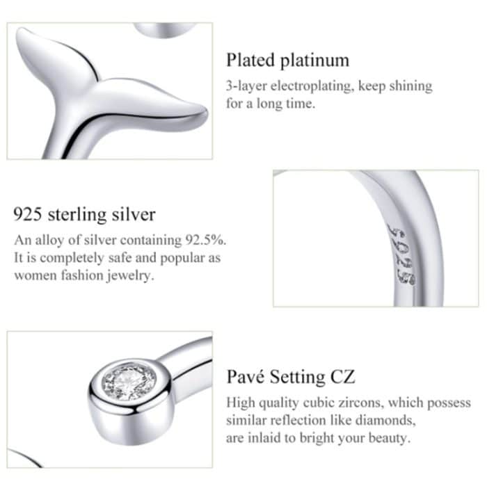 S925 Sterling Silber Fischschwanzring Platinierte Öffnung Einfacher Temperamentring – Bild 4