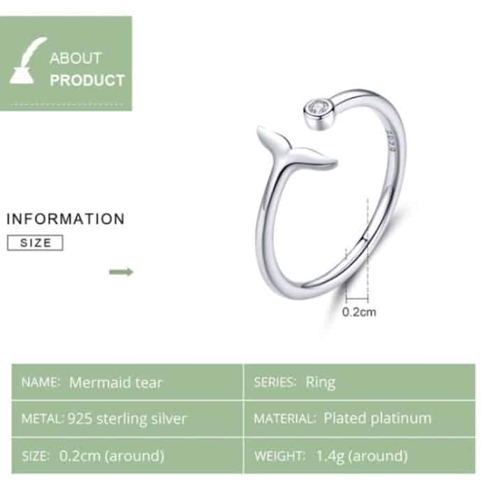 S925 Sterling Silber Fischschwanzring Platinierte Öffnung Einfacher Temperamentring – Bild 5