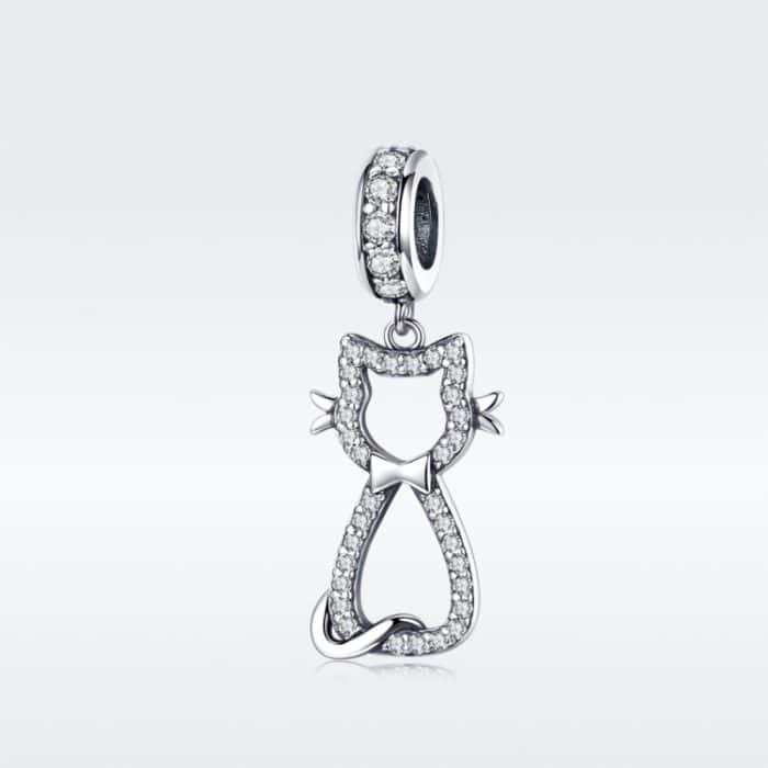 S925 Sterling Silber Anhänger Diy Armband Zubehör Zirkon Katze Anhänger Schmuck – Bild 2